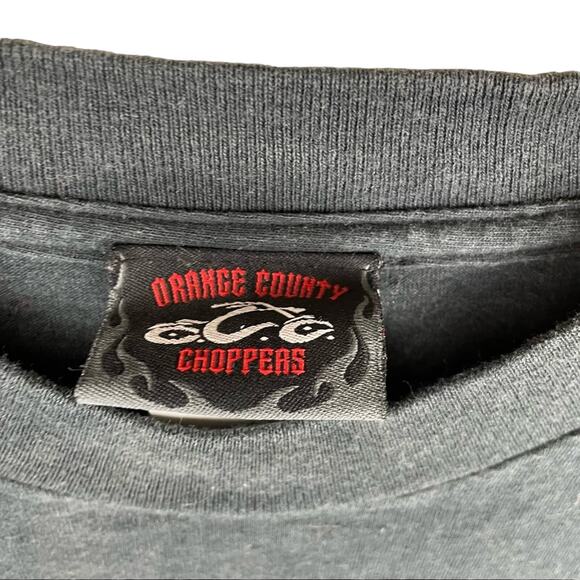 Vintage Orange County Choppers Flame Graphic Black Cropped Biker Tee Shirt XL - Picture 3 of 7